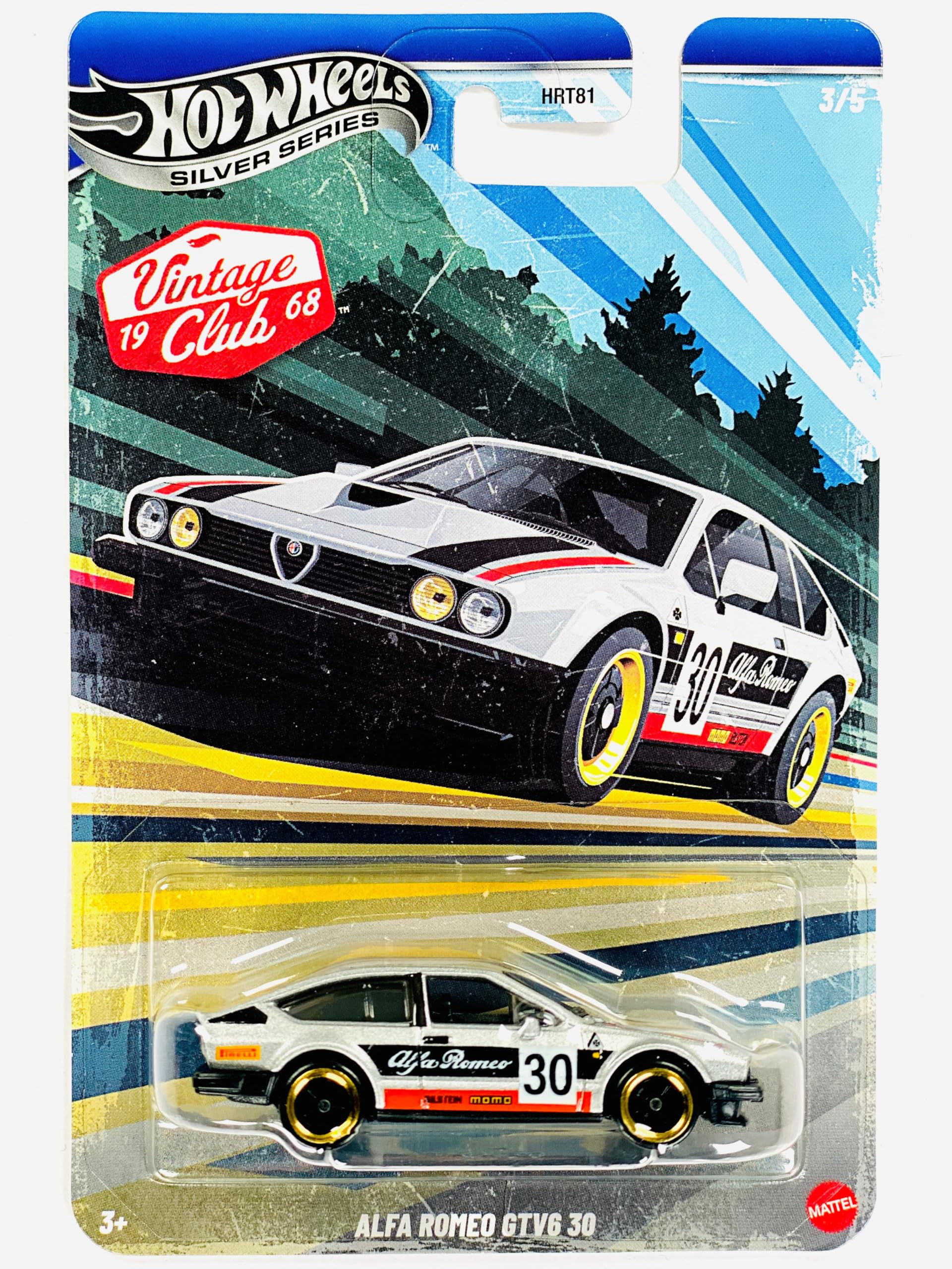 Hot Wheels Alfa Romeo GTV6 30 (Silver), Silver Series Vintage Racing Club 3/5 1:64 Scale Collectible Die Cast Metal Toy Car Model
