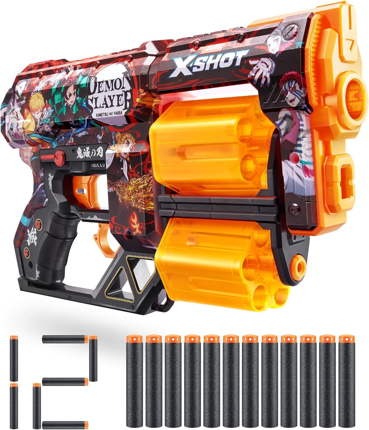 XSHOT Skins Demon Slayer, Dread, 12 Darts Included, Double Rotating Barrels, Air Pocket Dart Technology, Toy Foam Blaster for Kids, Teens and Adults, Brown Box, (Dread Demon Slayer)