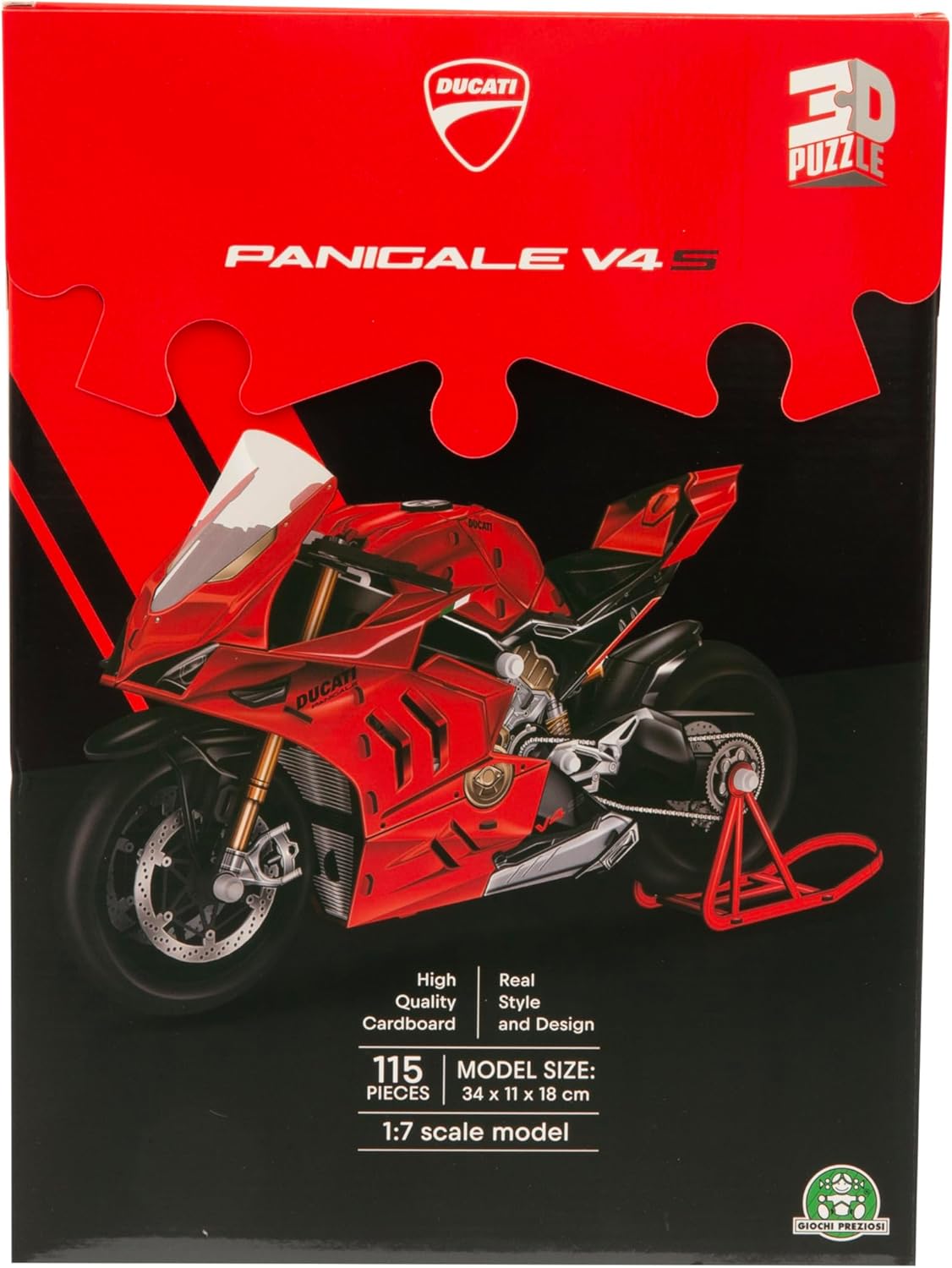 Ducati 3D Authentic Panigale Motorbike Jigsaw Puzzle – 120 Pieces, Official Licensed Livery, Easy Assembly, No Tools or Glue Required, Plastic Tyres, Durable Cardboard – 30x11.2x17.5cm