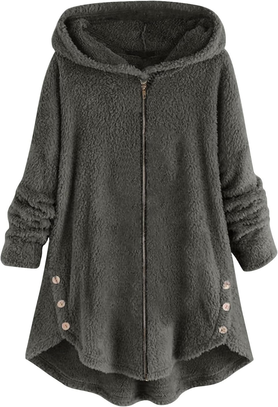 Plus Size Long Winter Coats Coats and Jackets Fall Jackets 2024 Trendy with Hood Long Sweater Coats for Women, Gray, Large