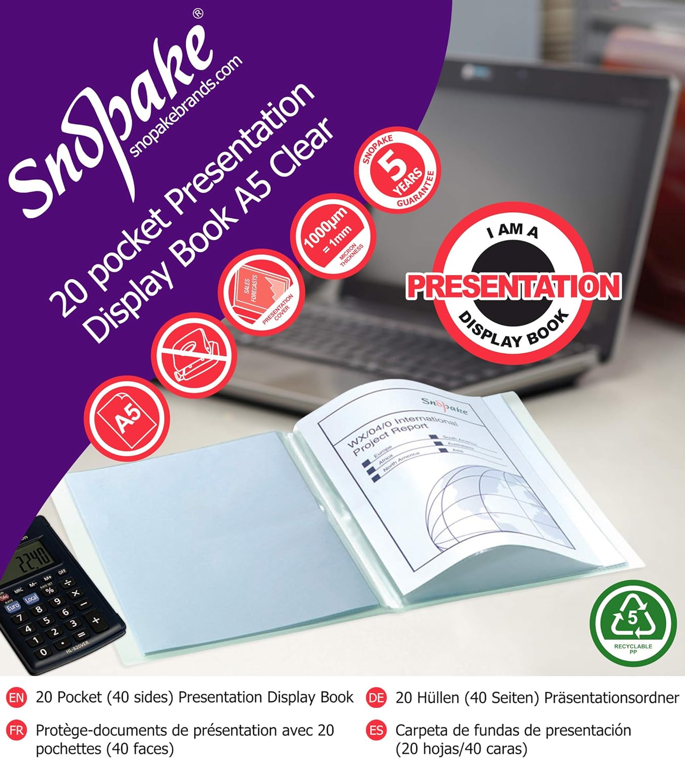 Snopake A5 Presentation Display Book 20 Pockets – Clear