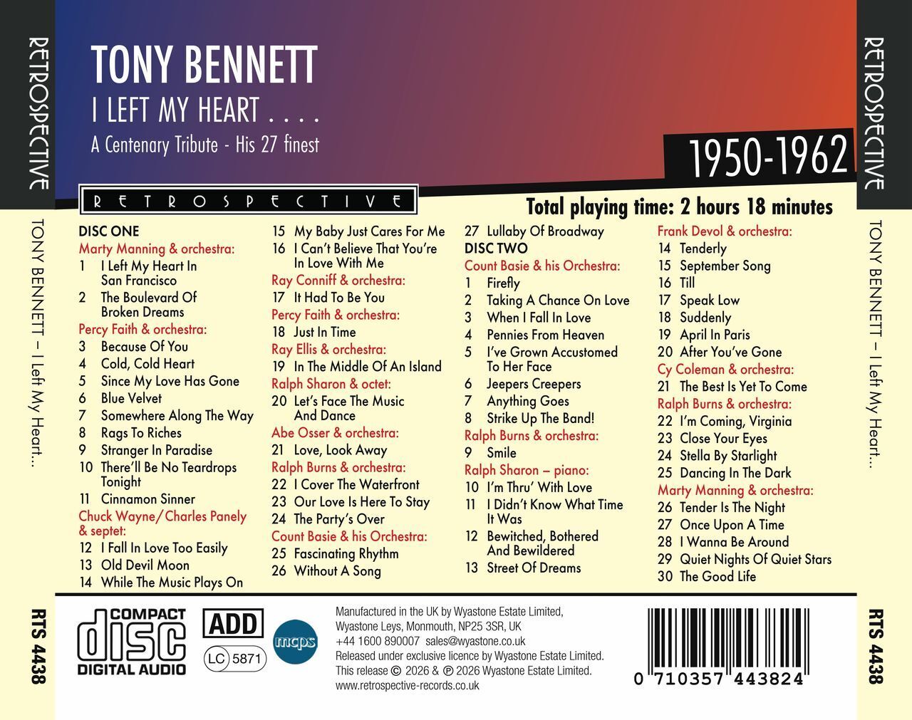 Tony Bennett: I Left My Heart... A Centenary Tribute: His 57 Finest 1950-1962