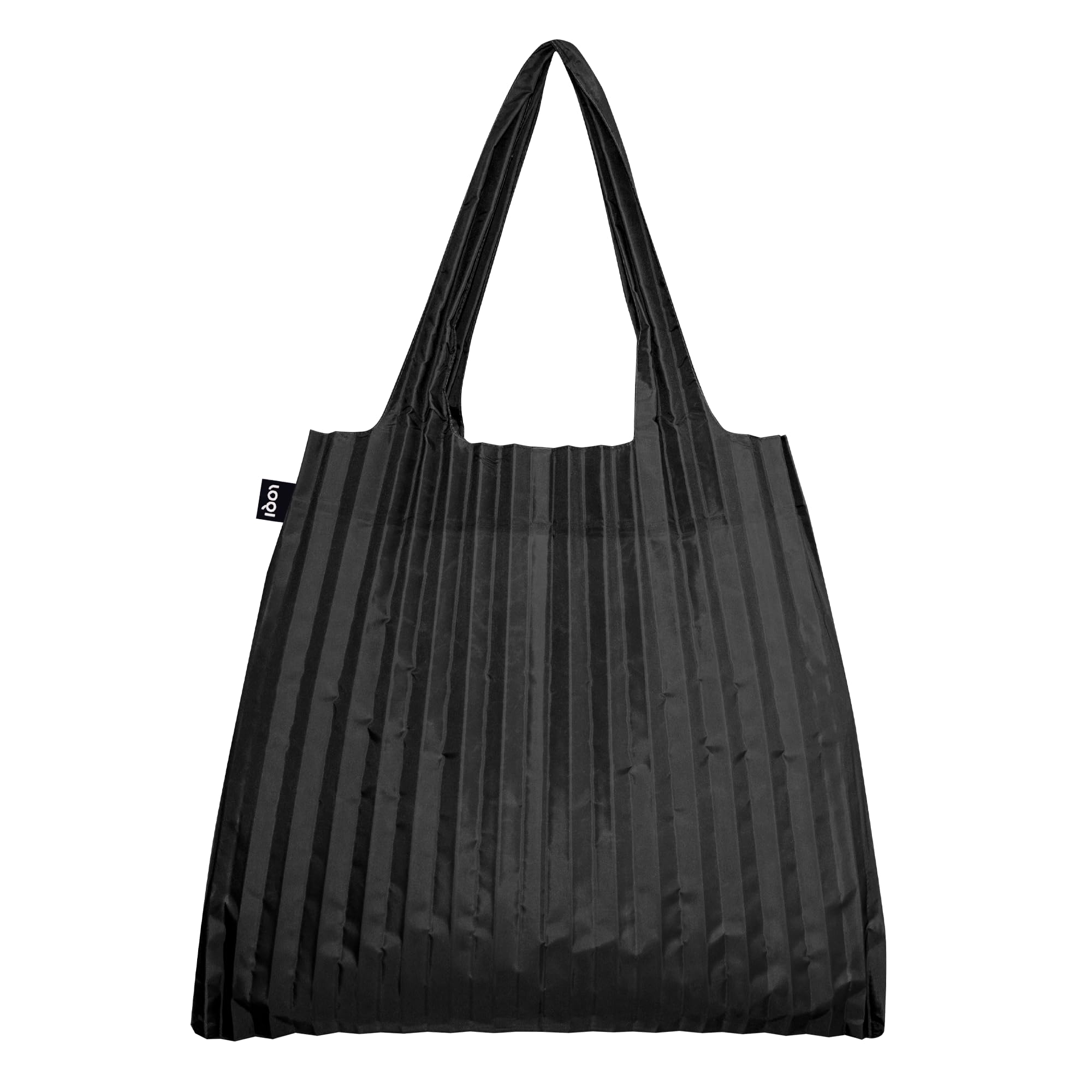 LOQI PLEATED Black Recycled Bag, black, Large