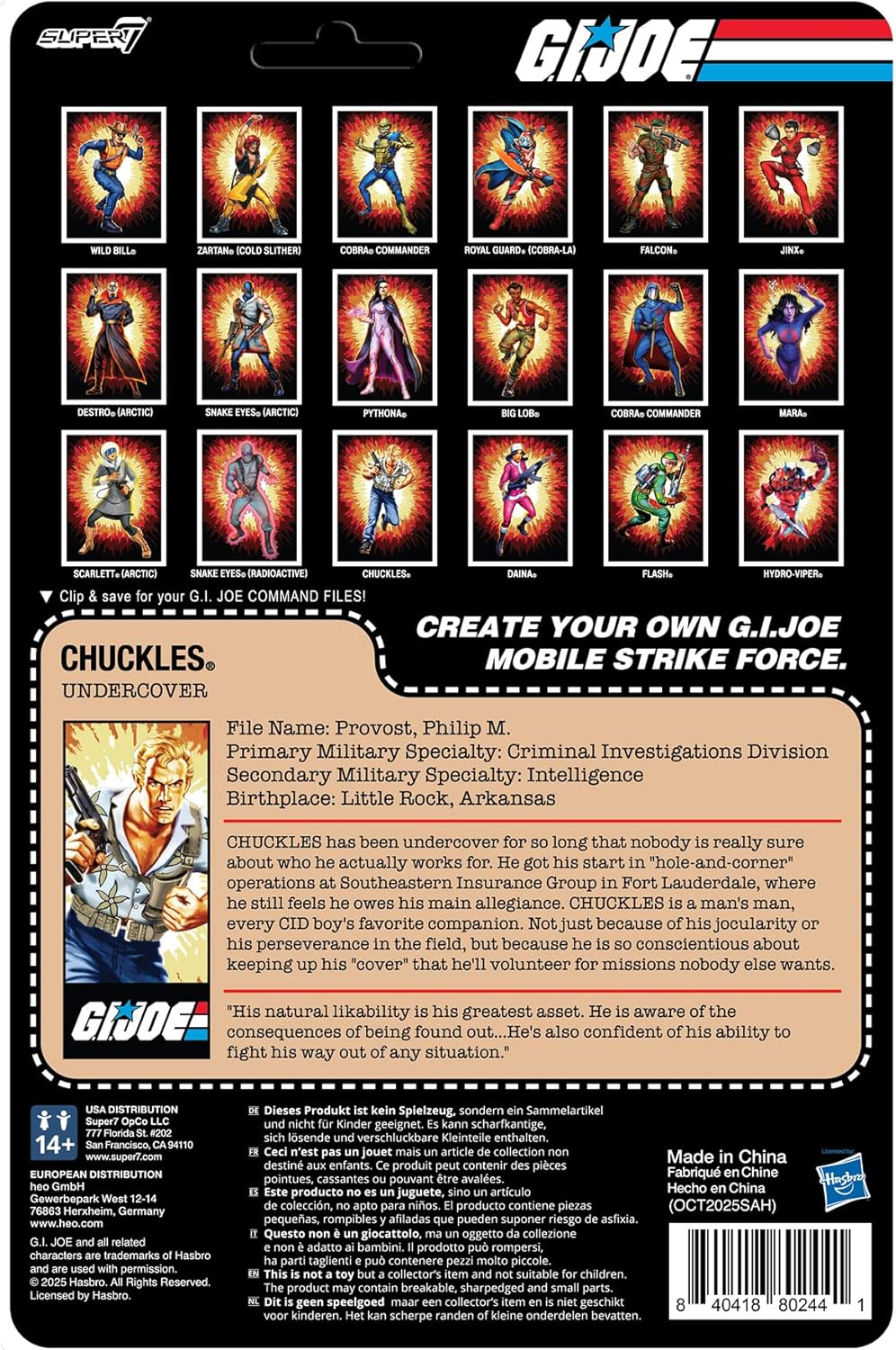 Super7 Reaction+ G.I. Joe Chuckles (Movie) - 4" G.I. Joe Action Figure with Accessories - Classic Cartoon Collectibles and Retro Toys