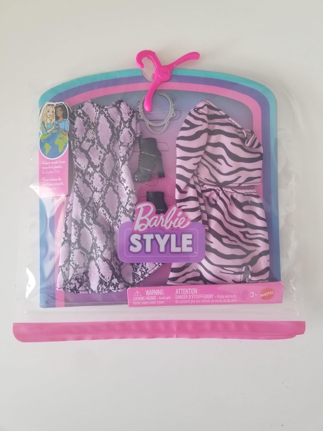 Barbie Style Fashion Pack, 2 Floral Outfits Pink and Purple with Accessories for Doll Barbie