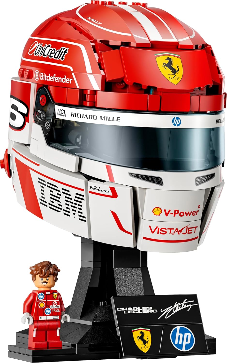 LEGO Editions Scuderia Ferrari HP Helm van Charles Leclerc – F1 Auto Bouwpakket voor Kinderen met Verzamelbare Minifiguur – Displaymodel – Decoratie – Cadeau voor Jongens, Meisjes en Fans 43014