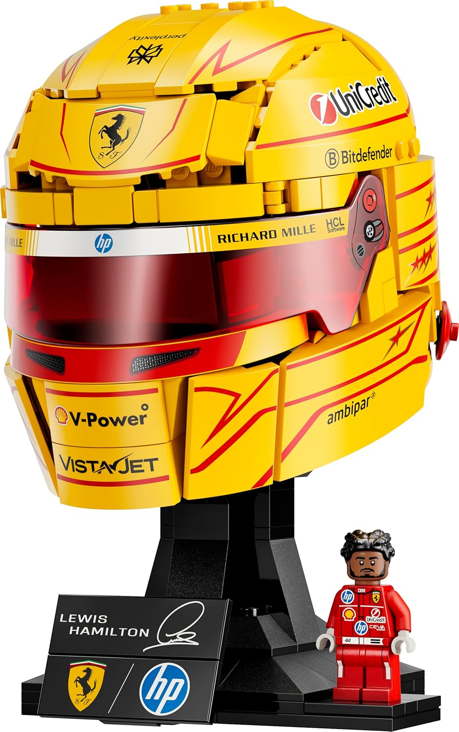 LEGO Editions Scuderia Ferrari HP Helm van Lewis Hamilton – F1 Auto Bouwpakket voor Kinderen met Verzamelbare Minifiguur – Displaymodel – Decoratie – Cadeau voor Jongens, Meisjes en Fans 43022