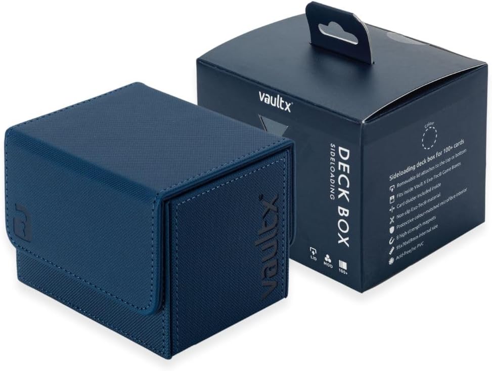 Vault X Trading Card Sideloading Deck Box, 100+ sleeved cards, Premium Exo-Tec Material, Card Holder Storage Box, Detachable Magnetic Lid, for MTG Commander Game, TCG (Blue