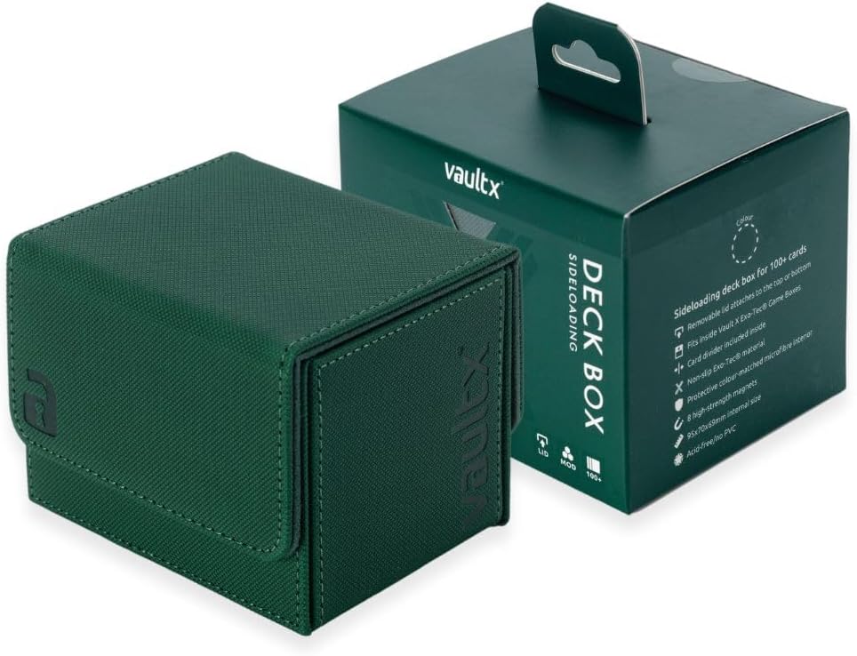 Vault X Trading Card Sideloading Deck Box, 100+ sleeved cards, Premium Exo-Tec Material, Card Holder Storage Box, Detachable Magnetic Lid, for MTG Commander Game, TCG (Green