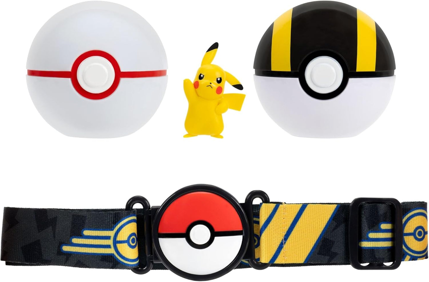 Pokémon Pikachu Clip ‘N’ Go Belt Set - 2-Inch Pikachu Battle Figure with Premier Ball, Ultra Ball, and Electric-Type Themed Belt