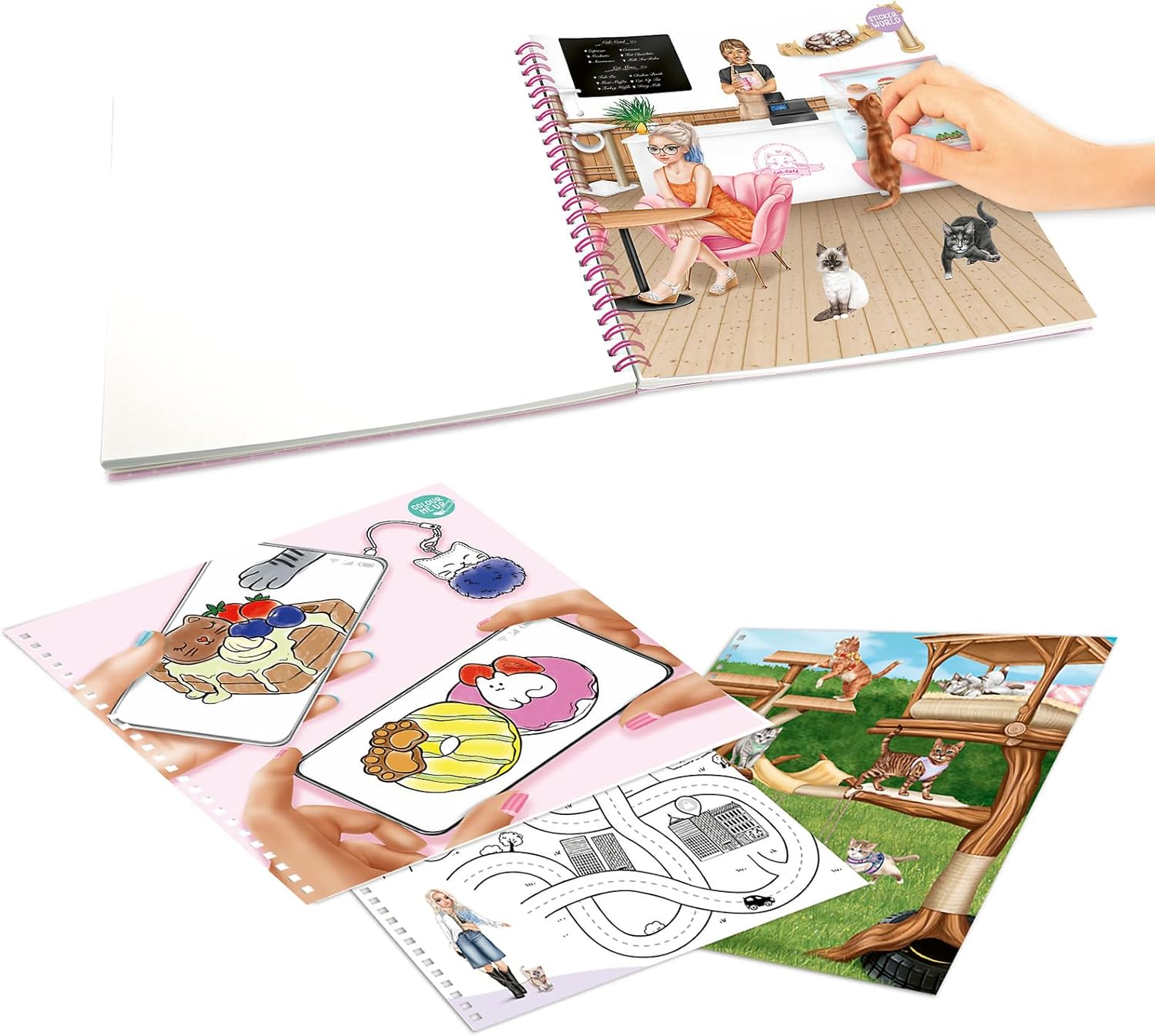 Depesche 14213 TOPModel - Create Your Kitty Colouring Book with 92 Pre-Printed Pages for Painting, Stickers, Puzzles and Filling, Includes 5 Sticker Sheets
