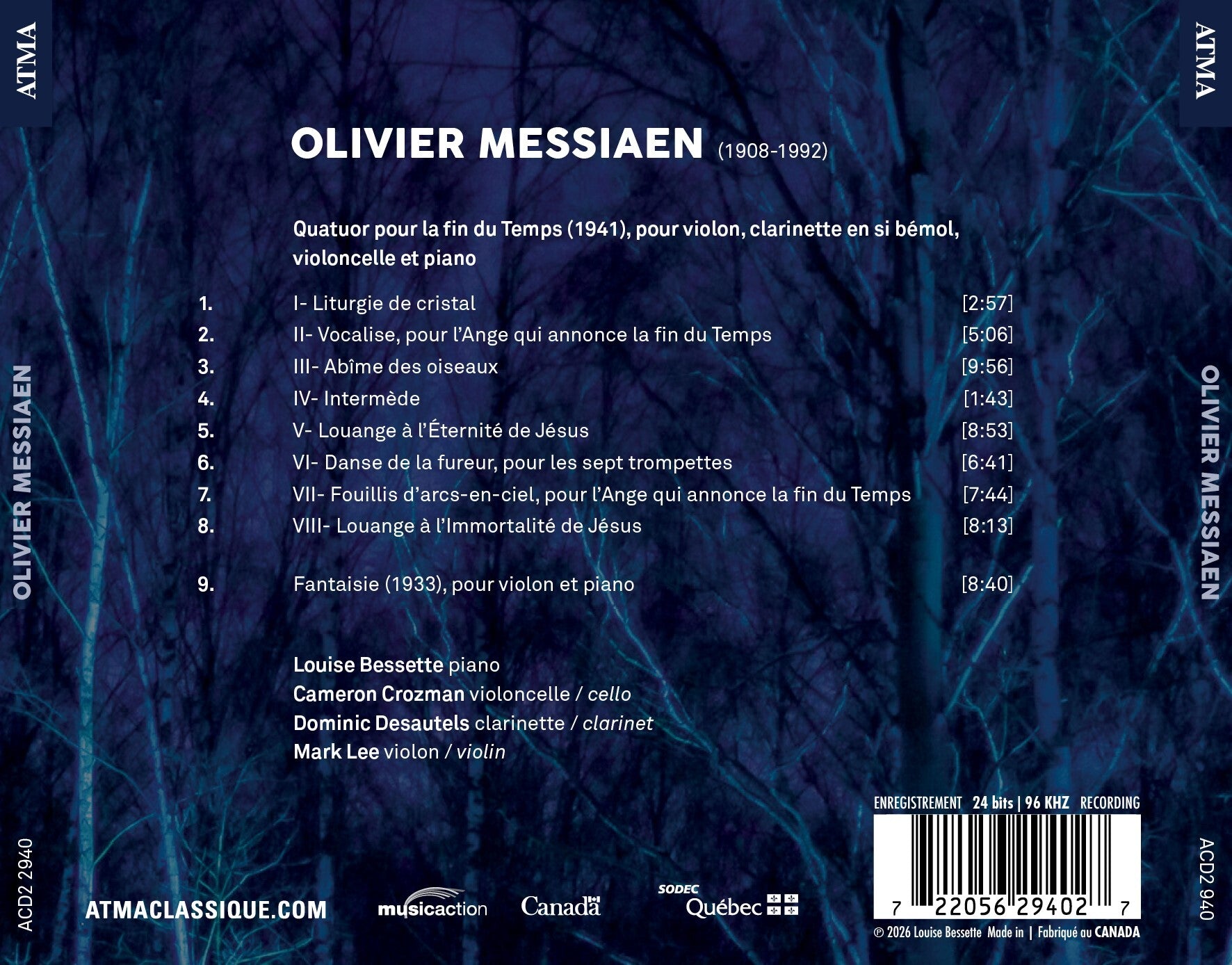 Olivier Messiaen: Quatuor Pour La Fin Du Temps & Fantaisie
