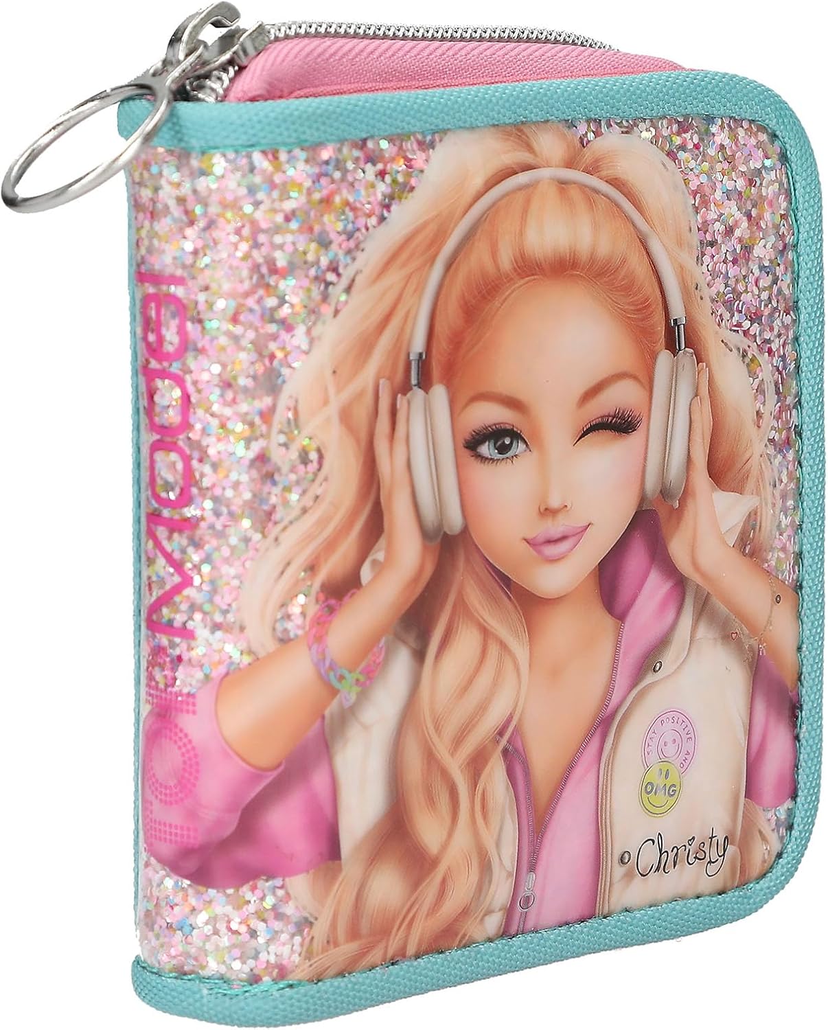 Depesche 14105 TOPModel Music Wallet in Pink, Apricot and Turquoise, with Model Motif and Colourful Glitter, Purse with Press Stud Closure