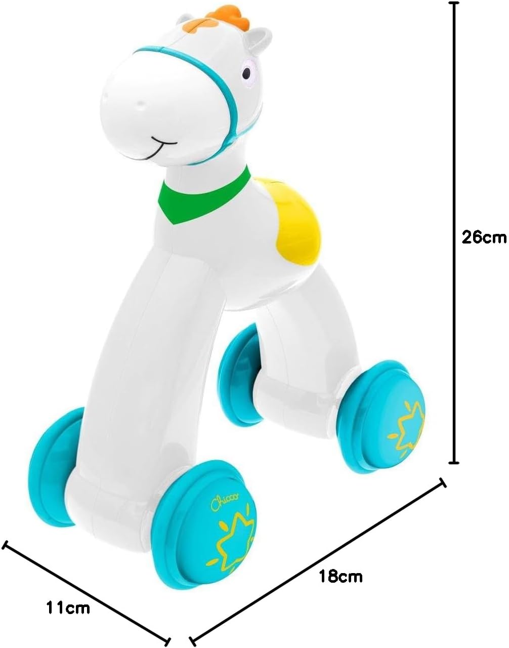 Chicco Push&Go Horse Baby Toy 12-36 Months to Promote Psychomotor Skill, Stimulates Babies to Run, Colourful and Attractive Design with Rubber Wheels, Toy for Toddlers