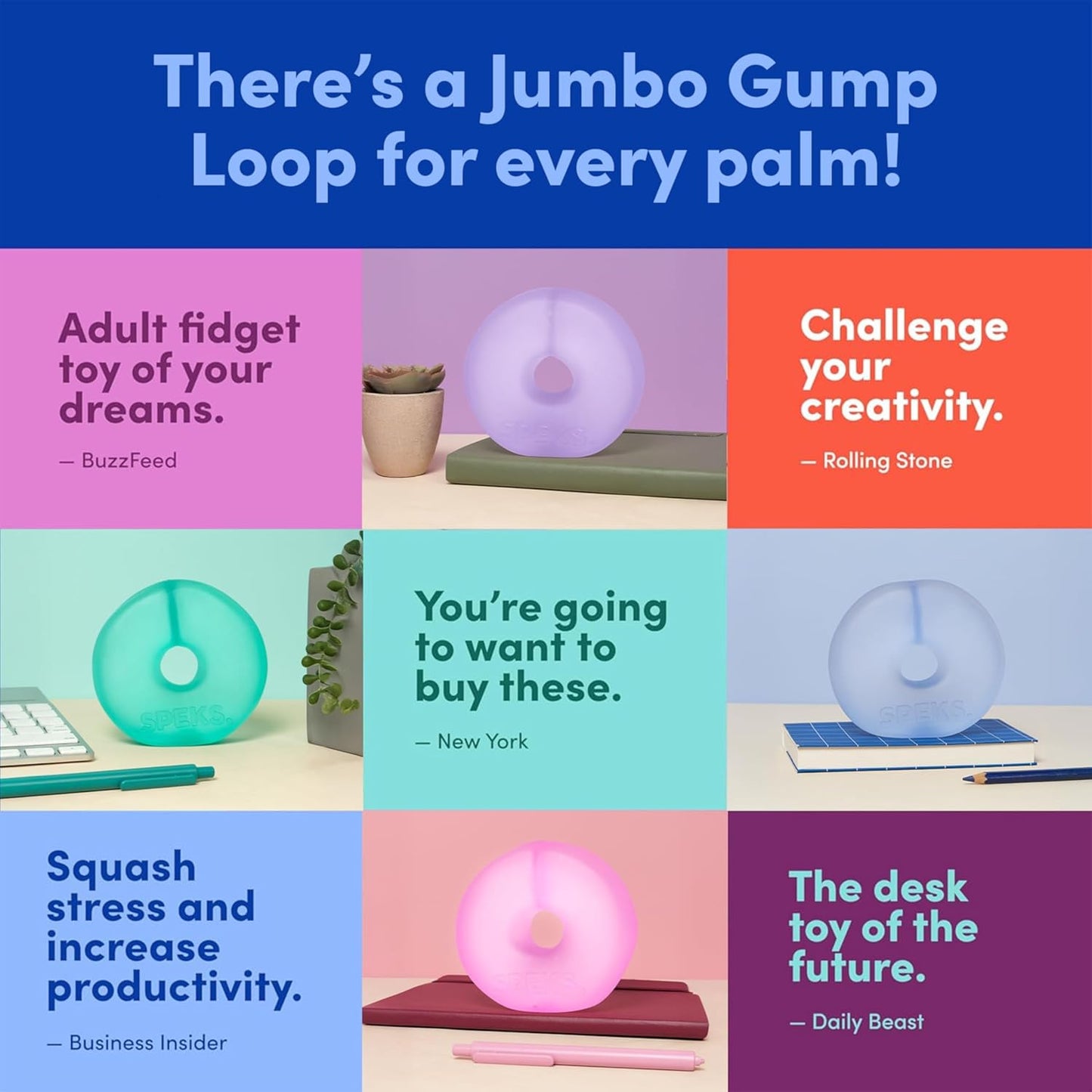 Gump Jumbo Loop Gel-Filled Stress Ball | Ultra-Squishy Fidget Toy for Stress Relief & Focus | Anxiety Ball for Adults & Teens | Sensory Squeeze Toy | Dew