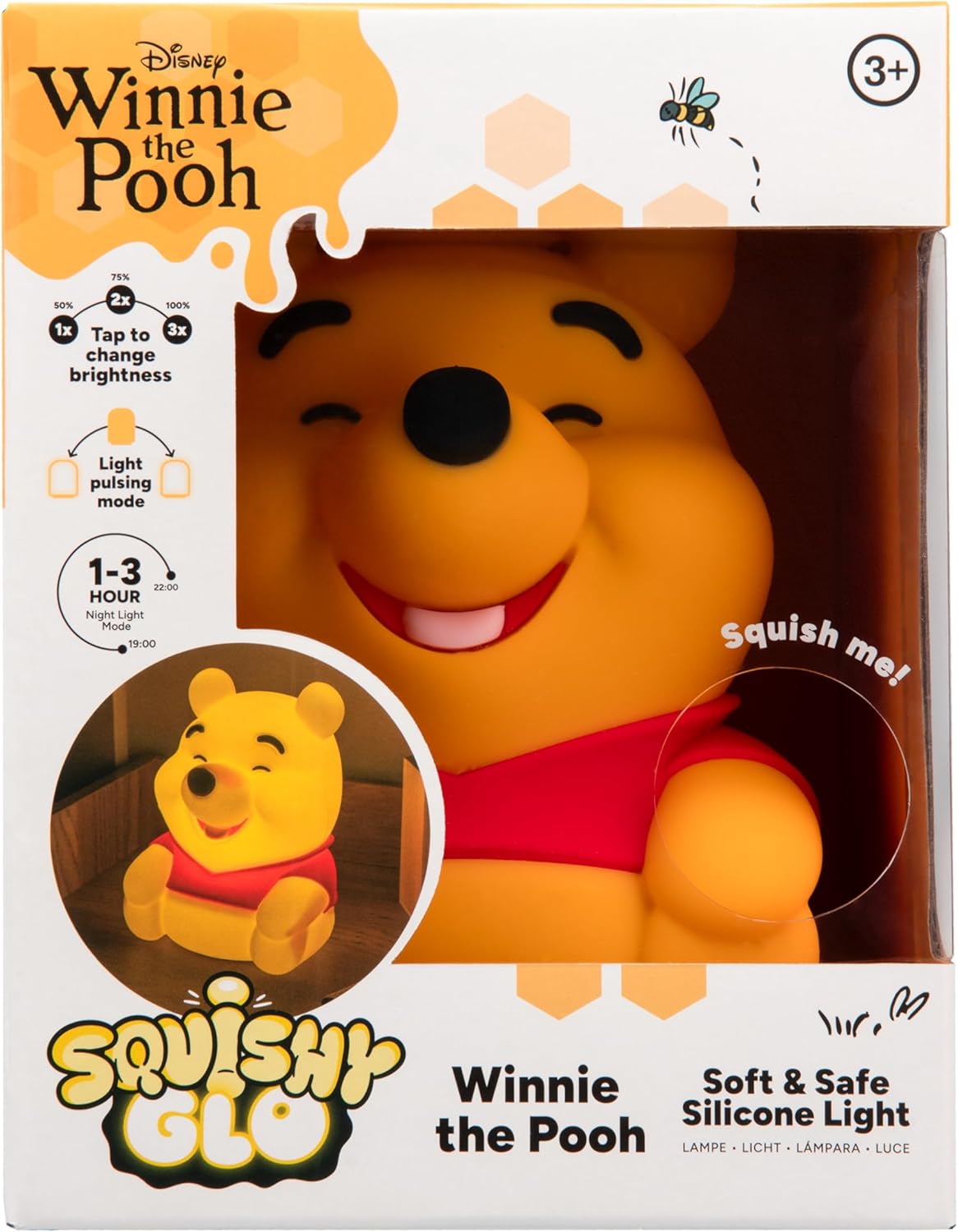 Paladone Disney Winnie the Pooh SquishyGlo Rechargeable Silicone Night Light, 15.5cm, 1–3 Hour Timer, 3 Brightness Levels, Officially Licensed