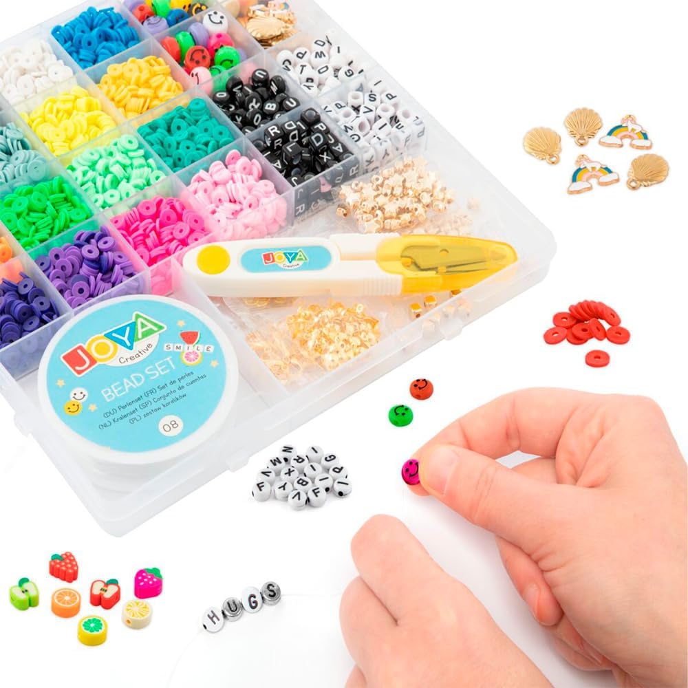 Joya Creative Clay Beads Bracelet Kit 4550+ | Fimo Beads Set | Bracelet Making for Girls | Katsuki - Smileys - Letter Beads - Charms - Fruit Beads - Includes Elastic Thread