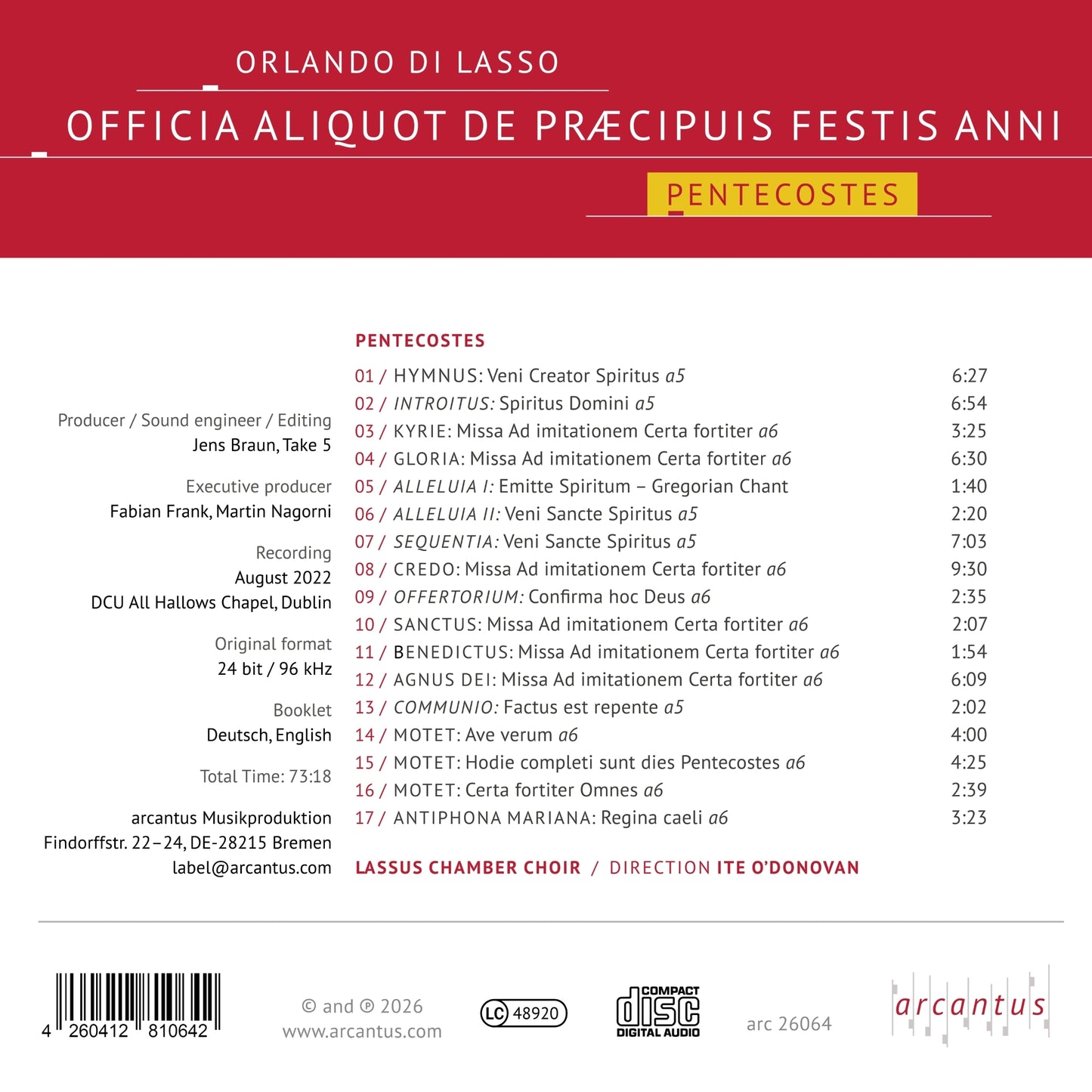 Orlando Di Lasso: Officia Aliquot De Praecipuis Festis Anni: Pentecostes