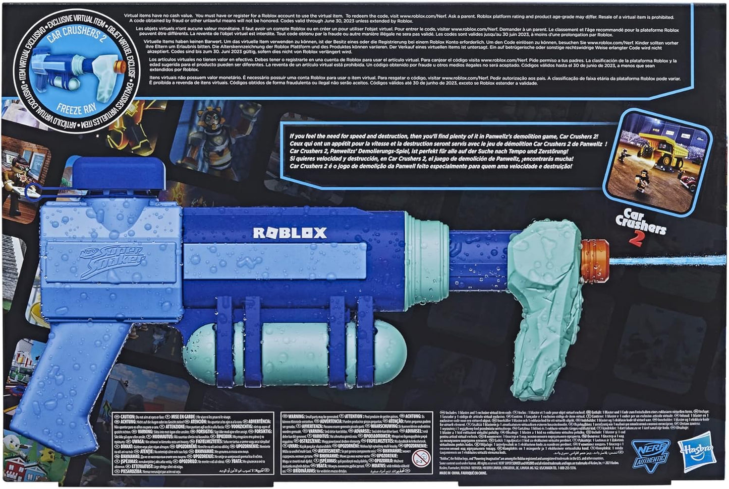 Super Soaker Nerf Roblox Car Crushers 2: Freeze Ray Water Blaster, Includes Code to Redeem Exclusive Virtual Item, Pump Action Soakage F3781 Multi-Coloured