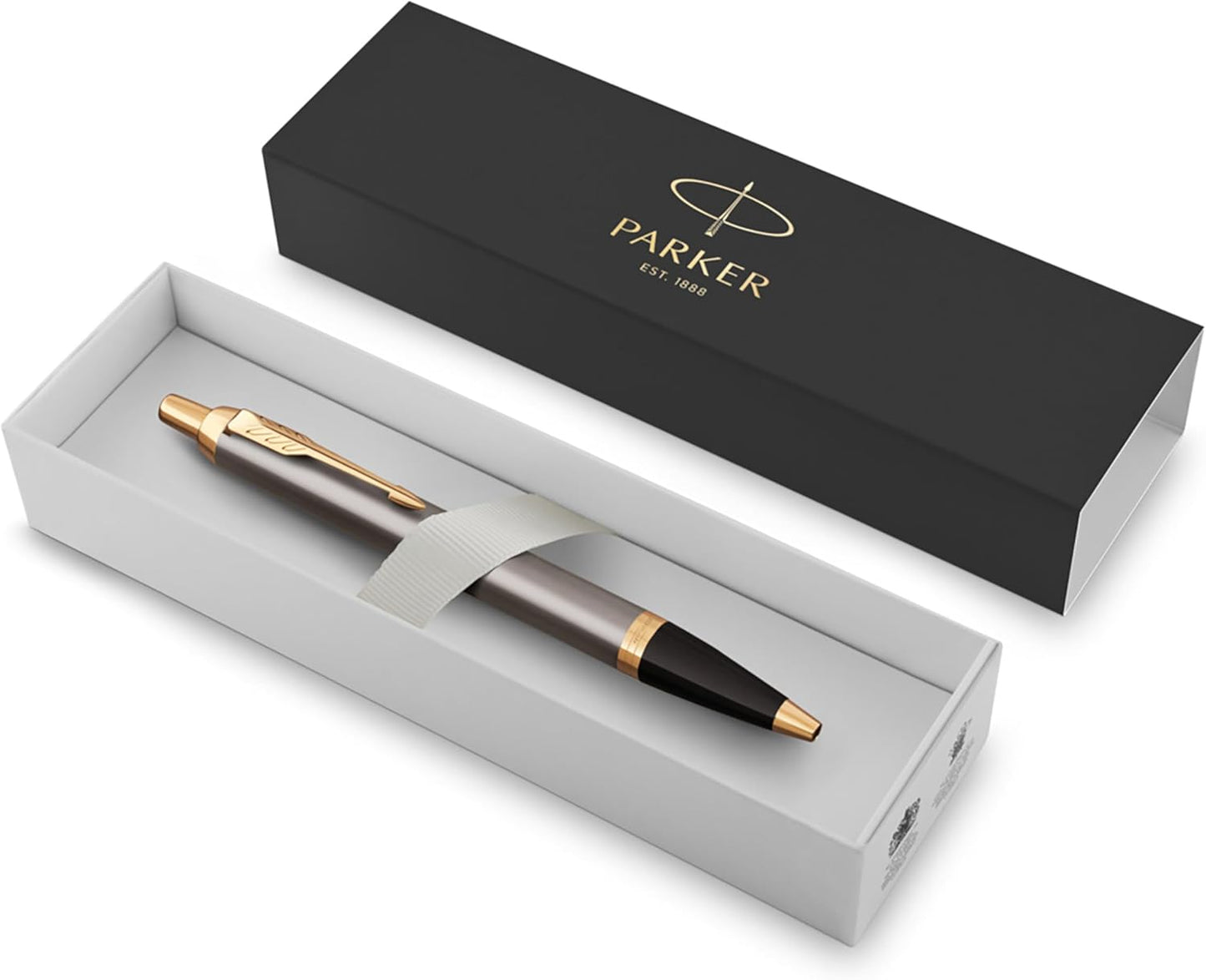 Parker IM Penna a Sfera | Laccatura Grigia con Pennino Dorato | Punta Media | Ricarica di Inchiostro Blu | Regali di Laurea Perfetti