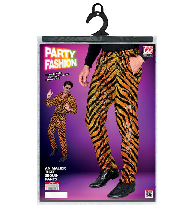 Widmann Party Fashion Pants (Animalier Tiger Sequin Pants) (L) Orange