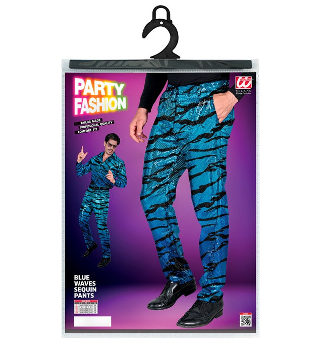 Widmann Party Fashion Pants (Blue Waves Sequin Pants) (M) Turquoise / Light Blue