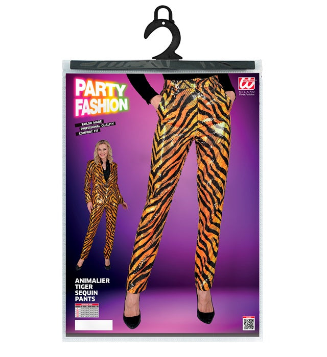 Widmann Party Fashion Pants (Animalier Tiger Sequin Pants) (M) Orange