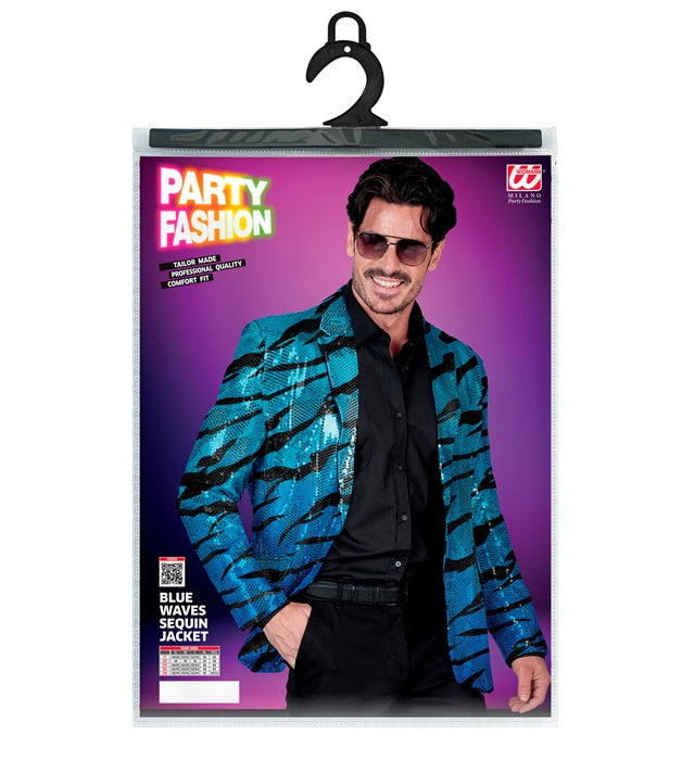 Widmann Party Fashion Jacket (Blue Waves Sequin Jacket) (S) Turquoise / Light Blue