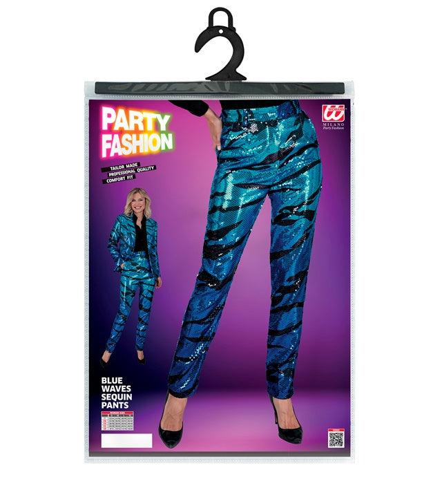 Widmann Party Fashion Pants (Blue Waves Sequin Pants) (S) Turquoise / Light Blue
