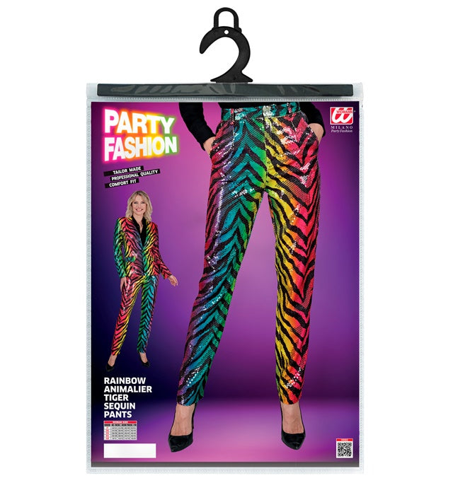 Widmann Party Fashion Pants (Rainbow Animalier Tiger Sequin Pants) (S) Rainbow