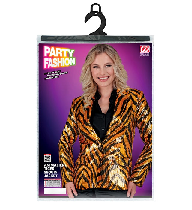 Widmann Party Fashion Jacket (Animalier Tiger Sequin Jacket) (XL) Orange