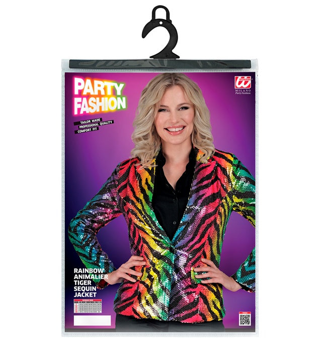 Widmann Party Fashion Jacket (Rainbow Animalier Tiger Sequin Jacket) (M) Rainbow