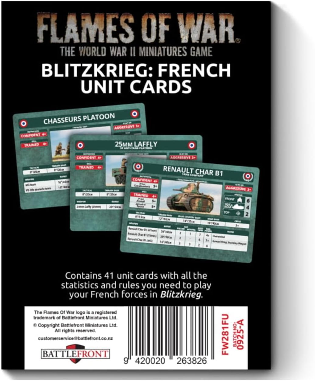 Flames of War: FW281FU Blitzkrieg French Unit Cards (x41 Cards) - Limited Edition