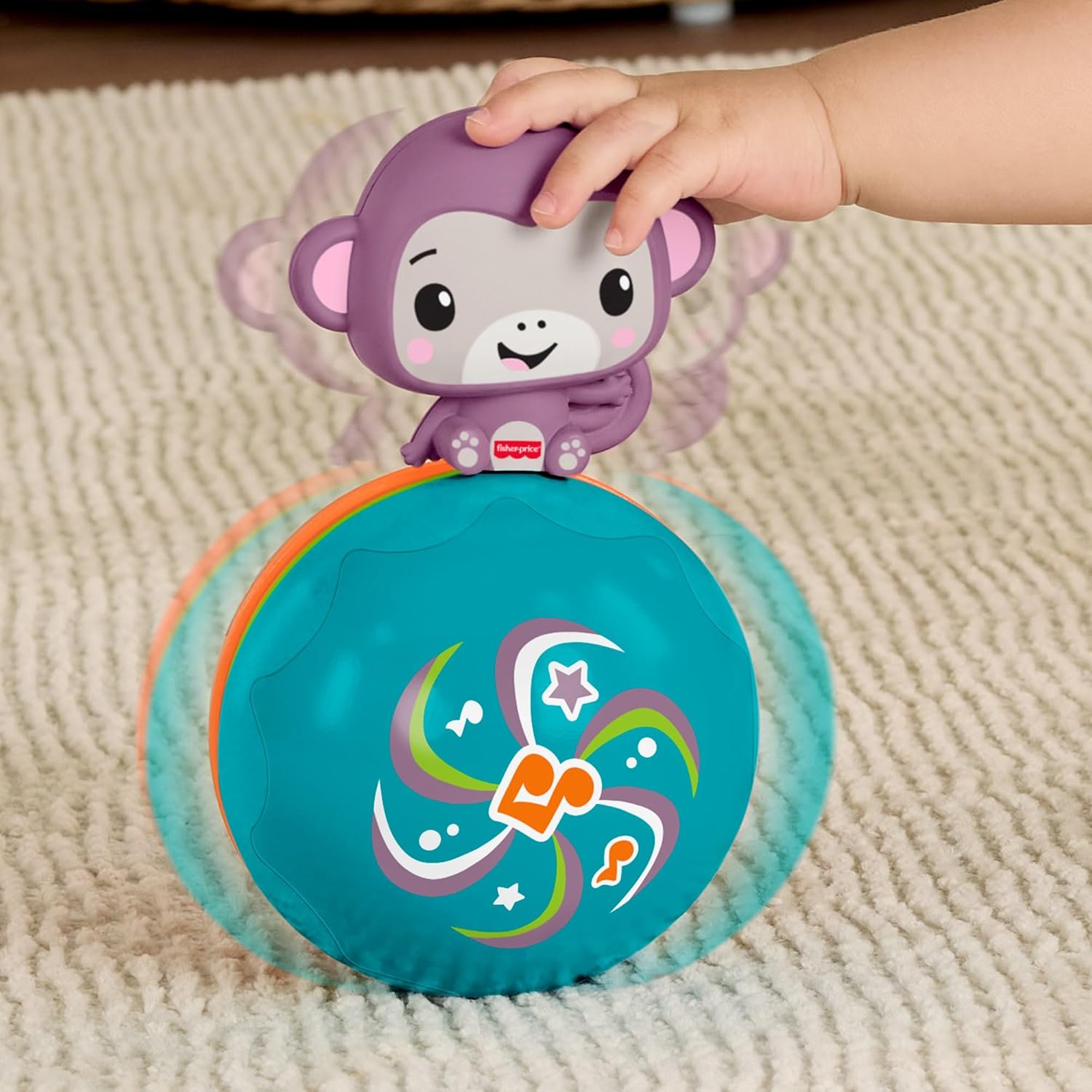 Fisher-Price Baby Toy Crawling Musical Purple Monkey Ball, Crawl-After Activity for Developmental Play Infants Ages 9+ Months, JLB95