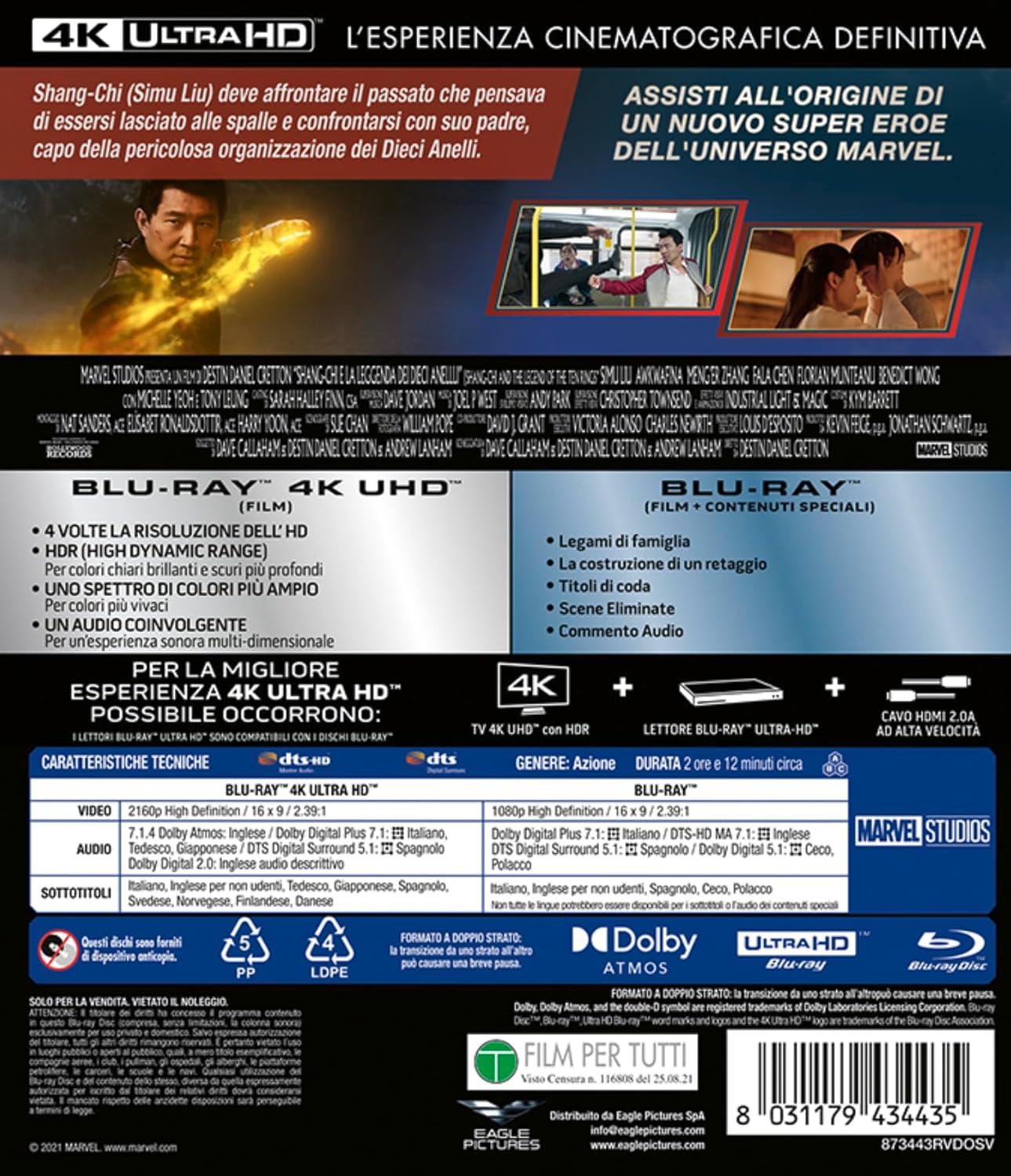 Blu-Ray 4K Uhd Shang-Chi E La Leggenda Dei Dieci Anelli (4K Ultra Hd+Blu-Ray