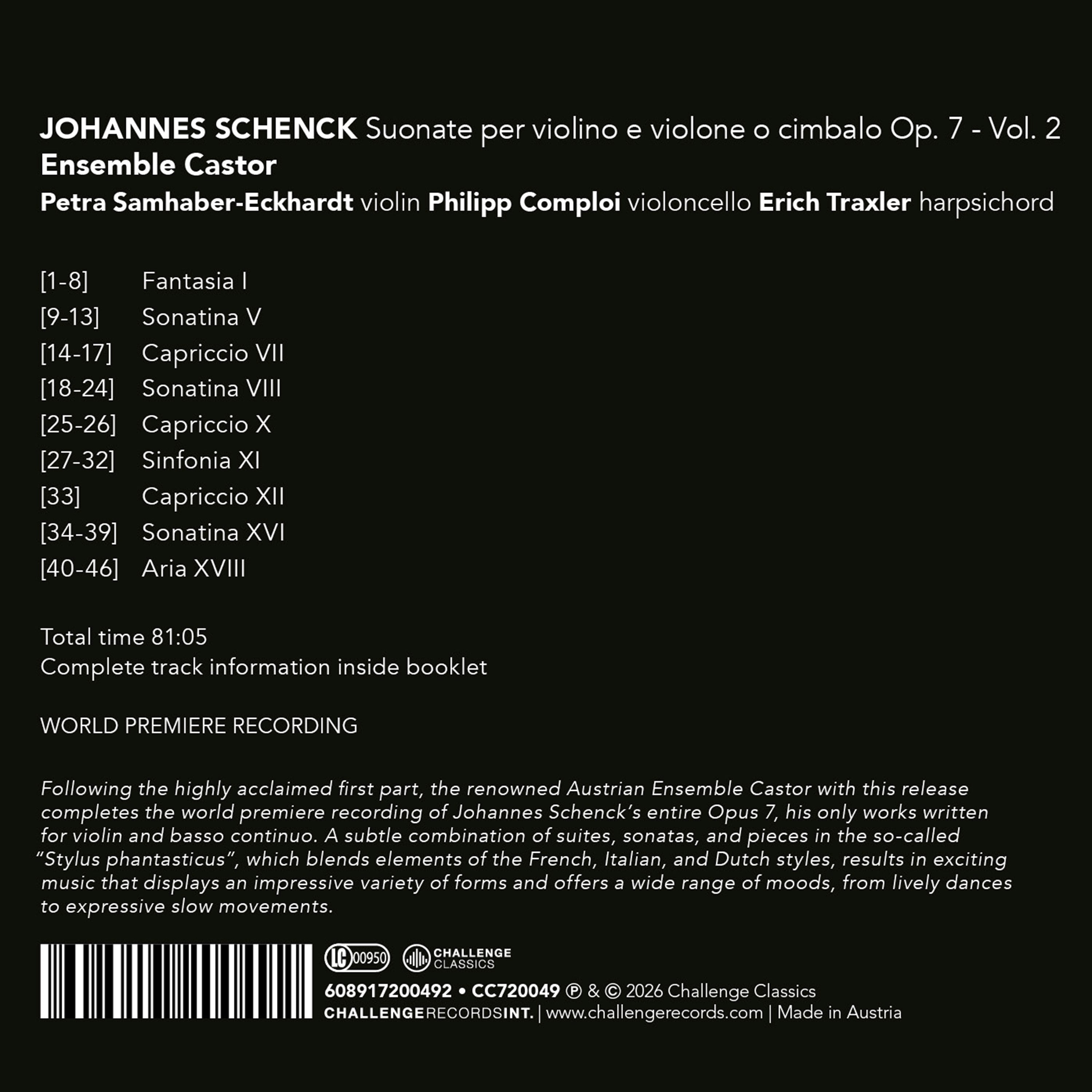 Johannes Schenck: Suonate Per Violino E Violone... - Vol. 2