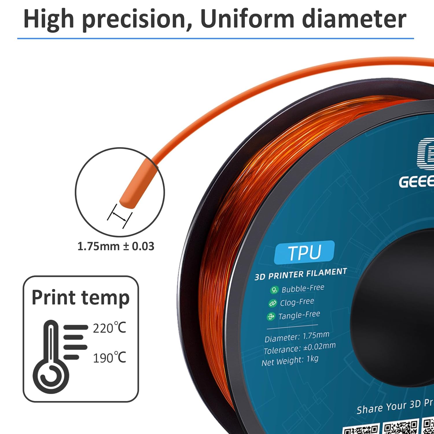 Geeetech - TPU Transparant Orange (1.75mm - 1kg)