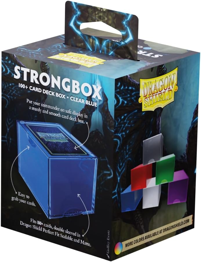 Dragon Shield Strongbox Deck Box Clear Blue, Holds 100+ Double Sleeved Cards, Acrylic TCG Storage Case, Vacuum Seal Closure, Stackable, Display Lid, 83.5 x 106 x 75.5 mm
