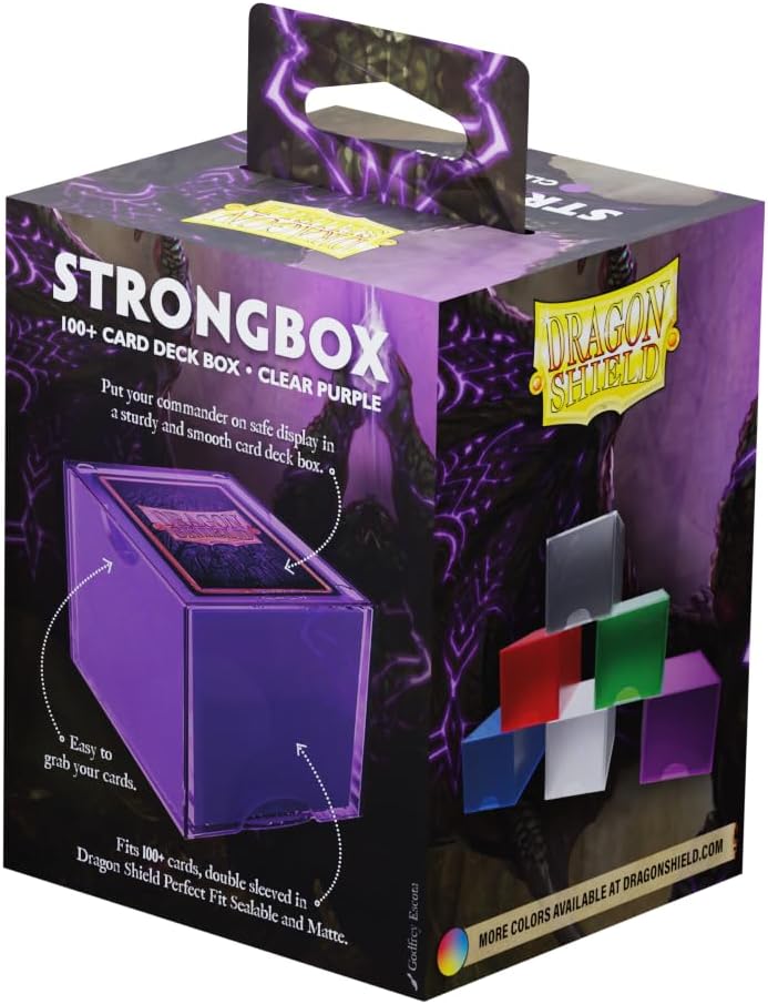 Dragon Shield Strongbox Deck Box Clear Purple, Holds 100+ Double Sleeved Cards, Acrylic TCG Storage Case, Vacuum Seal Closure, Stackable, Display Lid, 83.5 x 106 x 75.5 mm