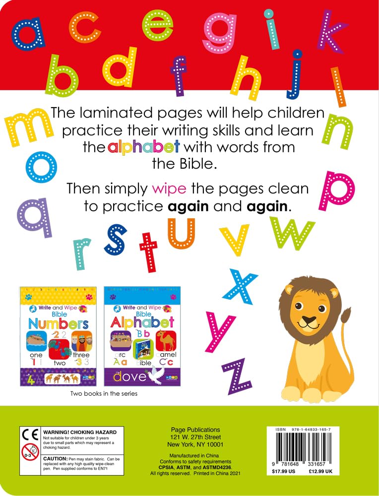 Bible Alphabet Write & Wipe Activity Kids Books - Childrens Books, Toddler Books