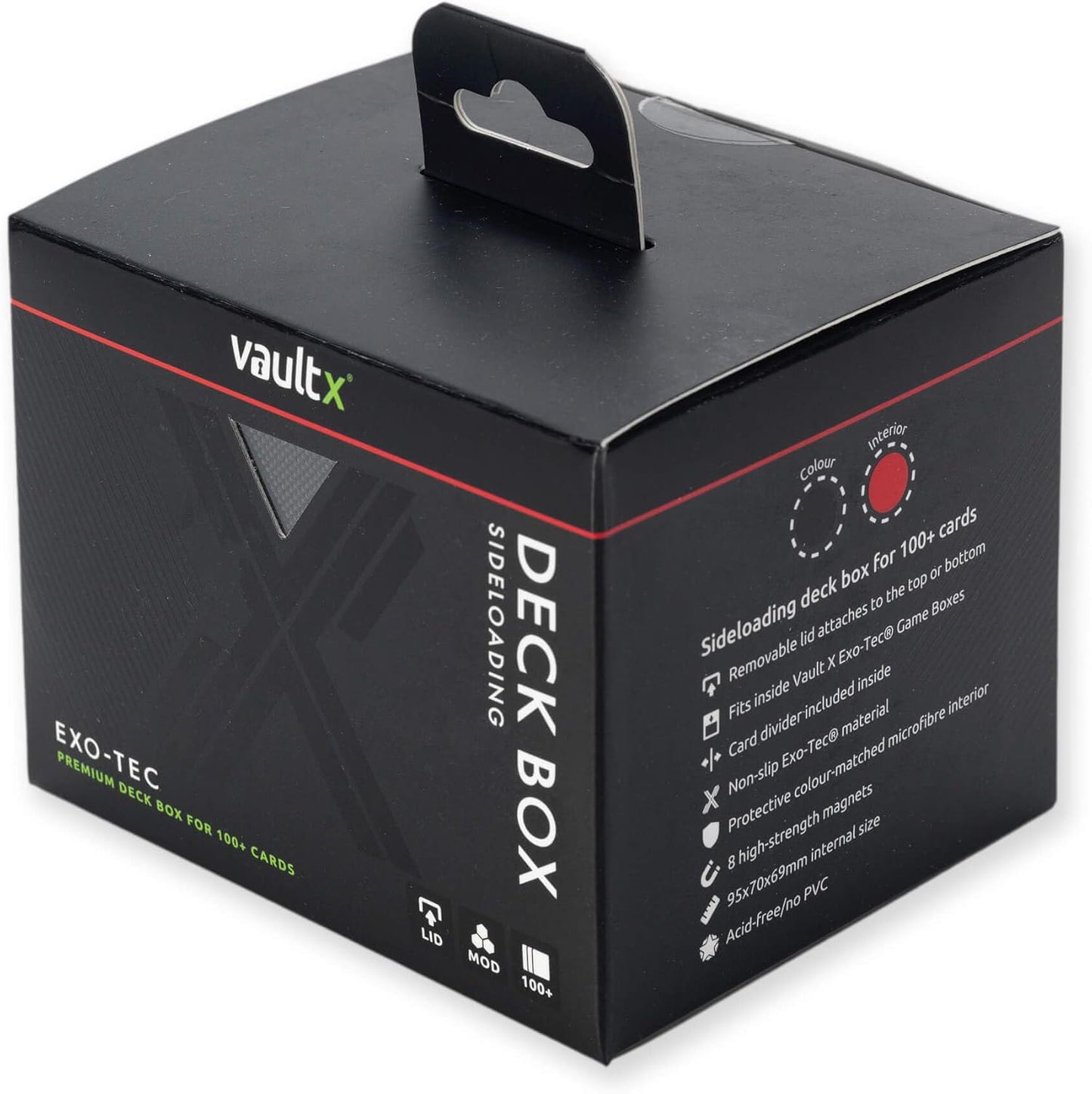 Vault X Sideloading Deck Box, 100+ Sleeved Trading Cards, Exo-Tec Material, Detachable Magnetic Lid (Black/Red