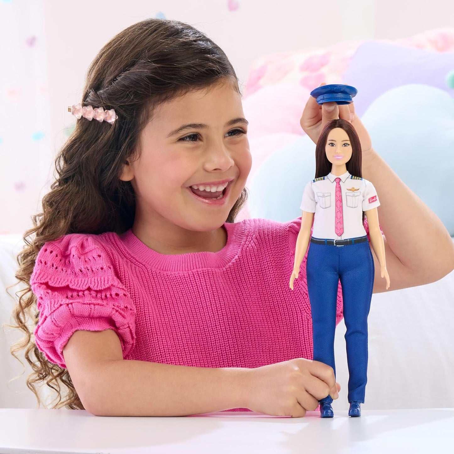 Barbie Careers Pilot Fashion Doll Wearing Removable Look with Flight Uniform & Shoes, Plus Hat Accessory
