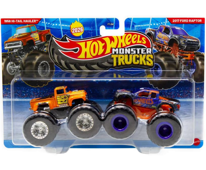 Hot Wheels Monster Trucks 2-Pack New for 2026! 1:64 Scale Diecast Toy Vehicles