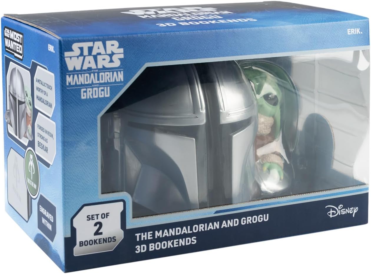 Grupo Erik Fermalibri per Mensole Star Wars, The Mandalorian e Grogu - Ferma Libri per Libreria in Resina con Casco Mandaloriano | Reggilibri Decorativo (12,3 x 15,4 x 14,9 cm