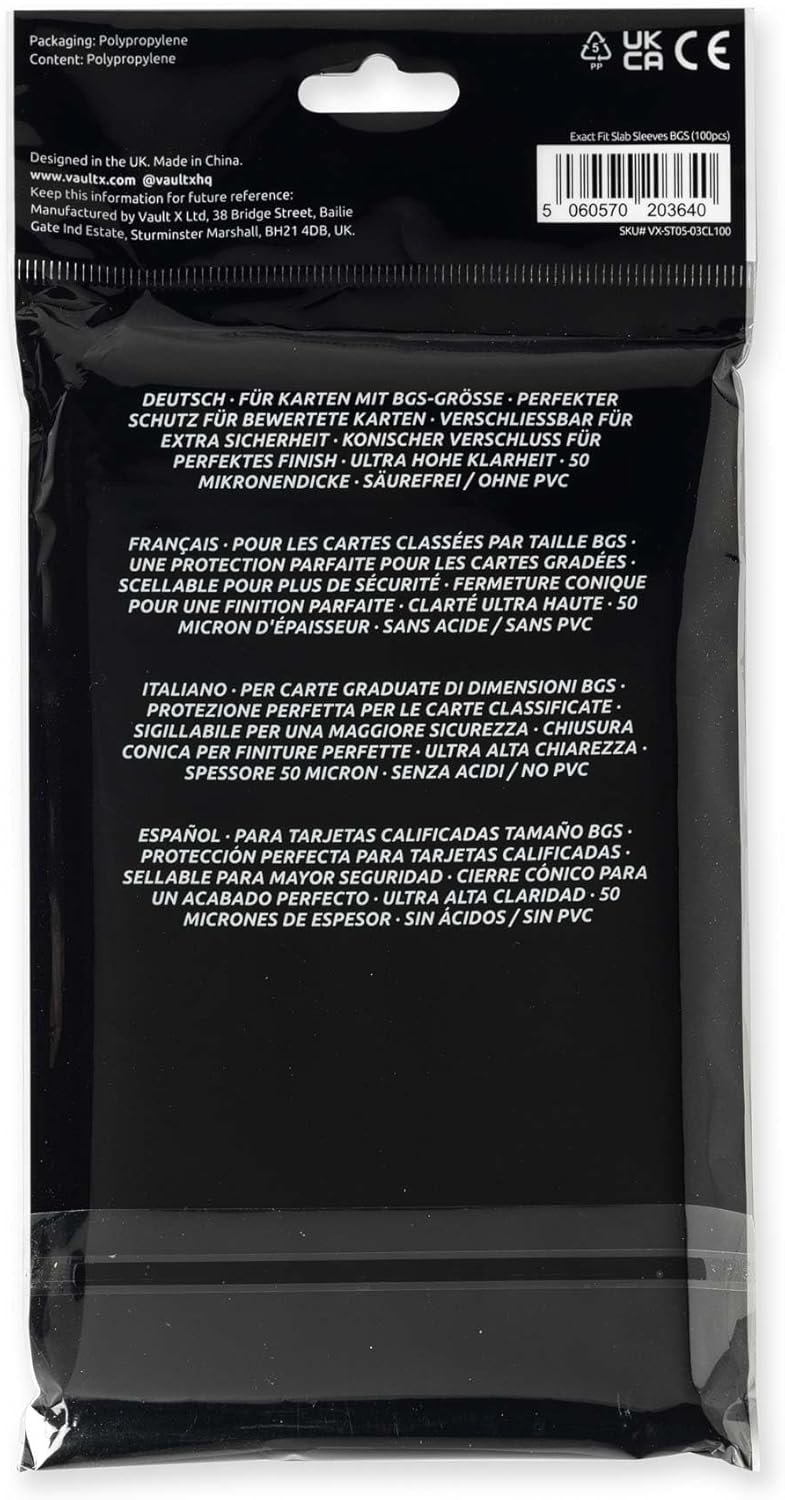 Vault X Exact Fit Slab Sleeves (100 Pack) for Graded Trading Cards, Becketts BGS and Other Similar Sized Cases