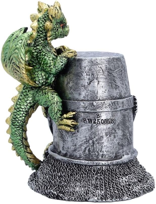 Hatchling Helm Dragon Figurine 13.2cm – Baby Dragon on Knight Helmet Fantasy Ornament (Green