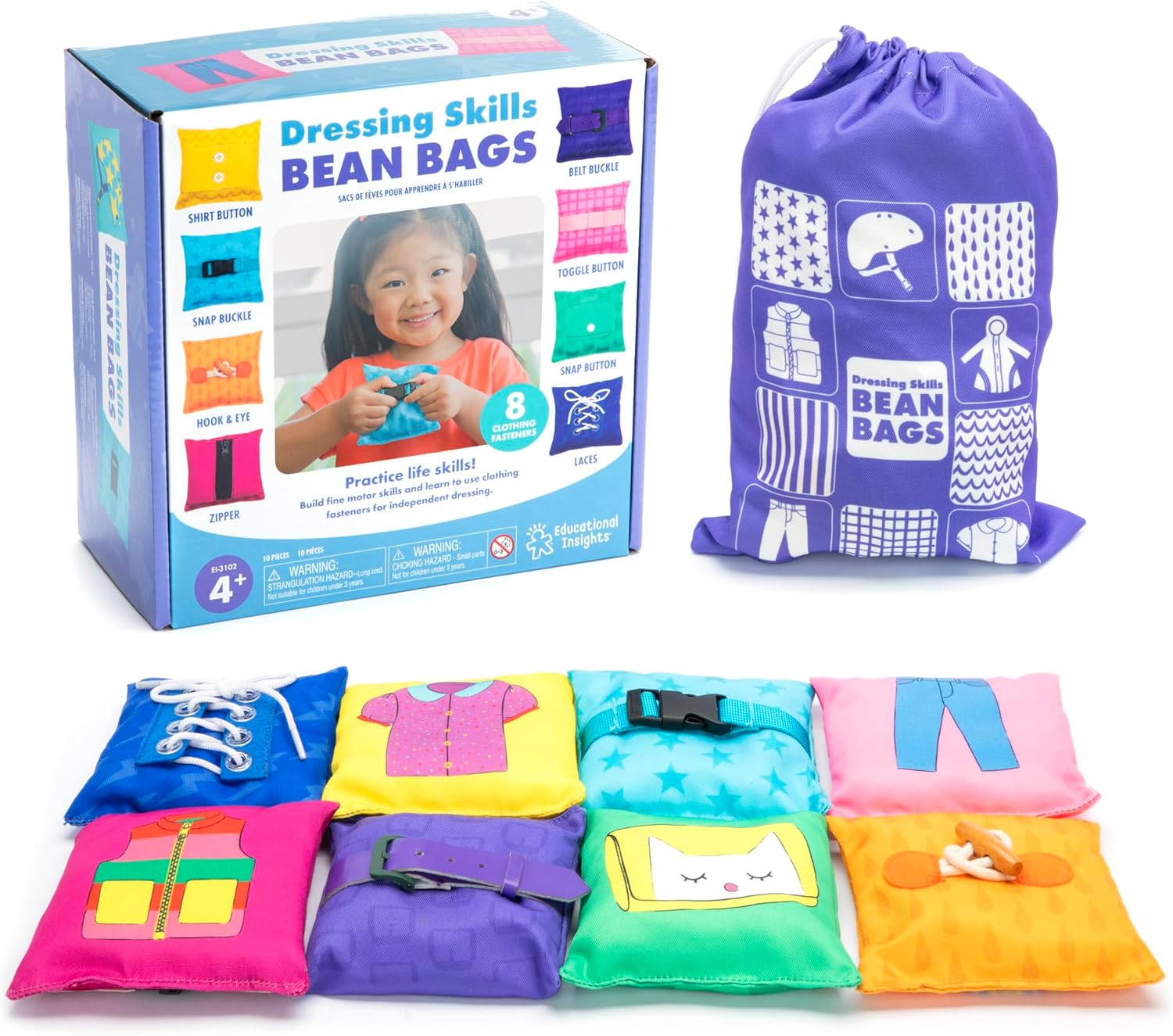 Learning Resources Dressing Skills Bean Bags, Montessori Spielzeug ab 3 Jahren, Feinmotorik Lernhilfe