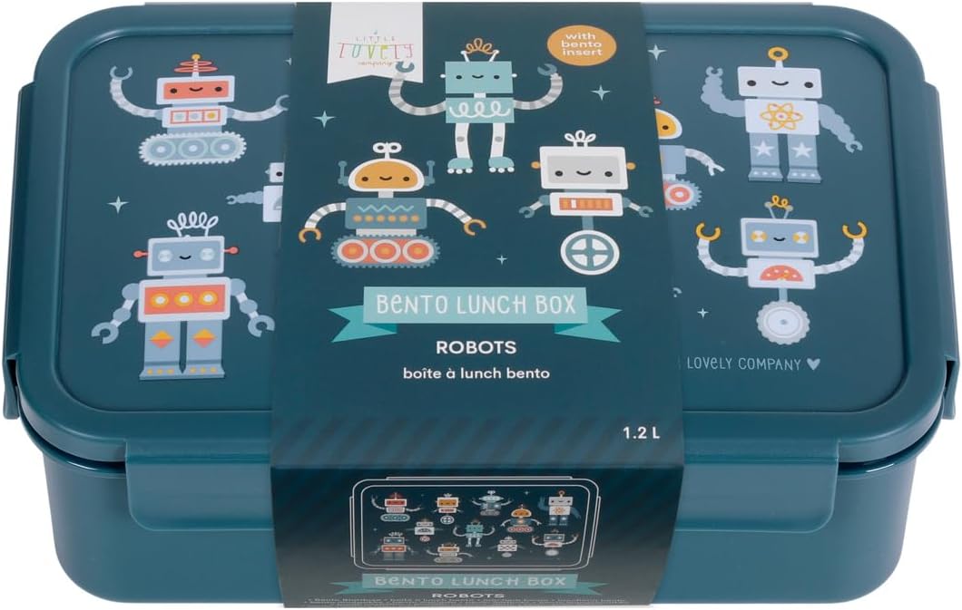 A Little Lovely Company - Bento Lunch Box - Robots - 22 X 7 X 14.5 Cm