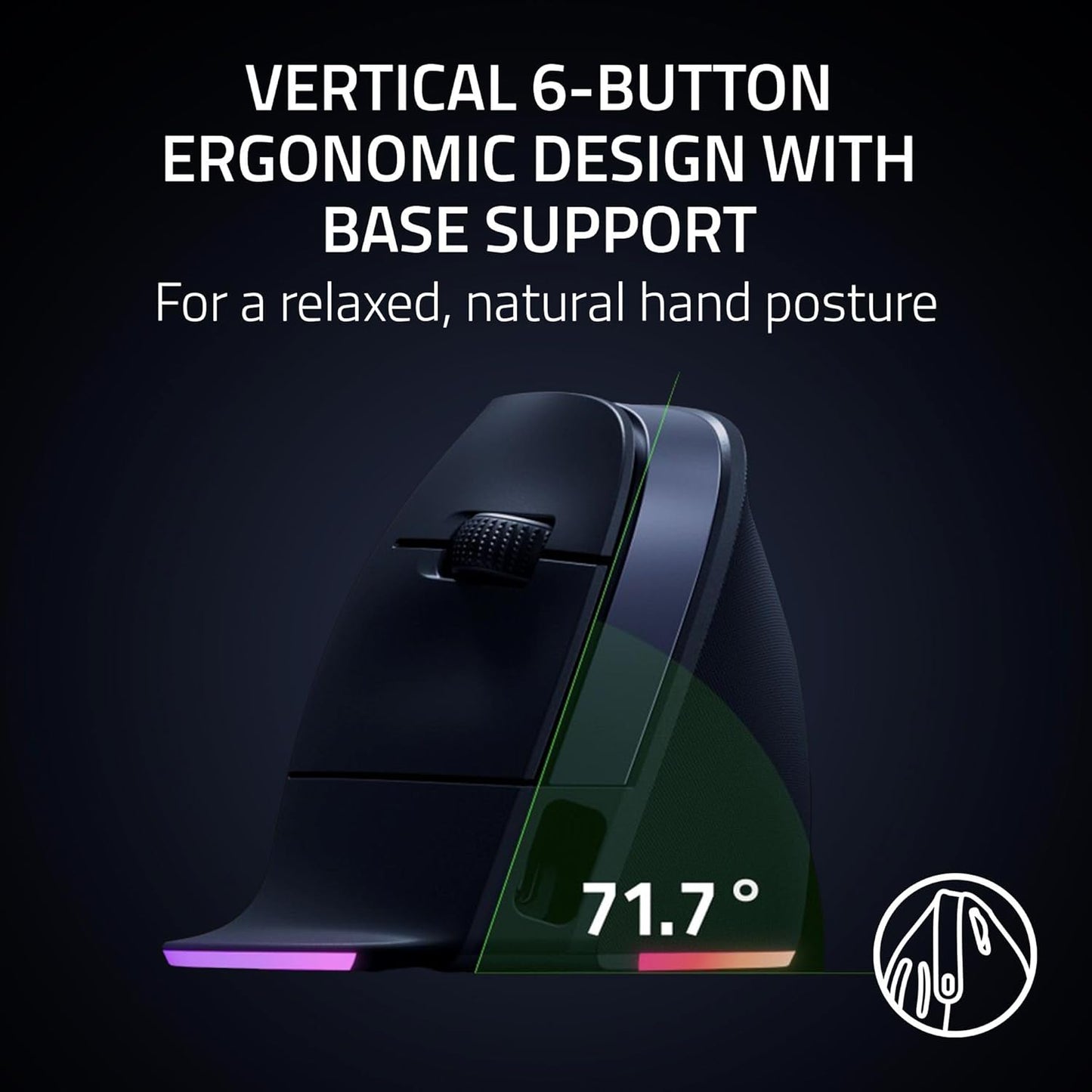 Razer Pro Click V2 Vertical - Ergonomic Vertical Wireless Mouse for Right-Handed Users - AI Support Prompt - 30K Optical Sensor - Windows & Mac (up to 6 Months Battery, Chroma RGB) Black