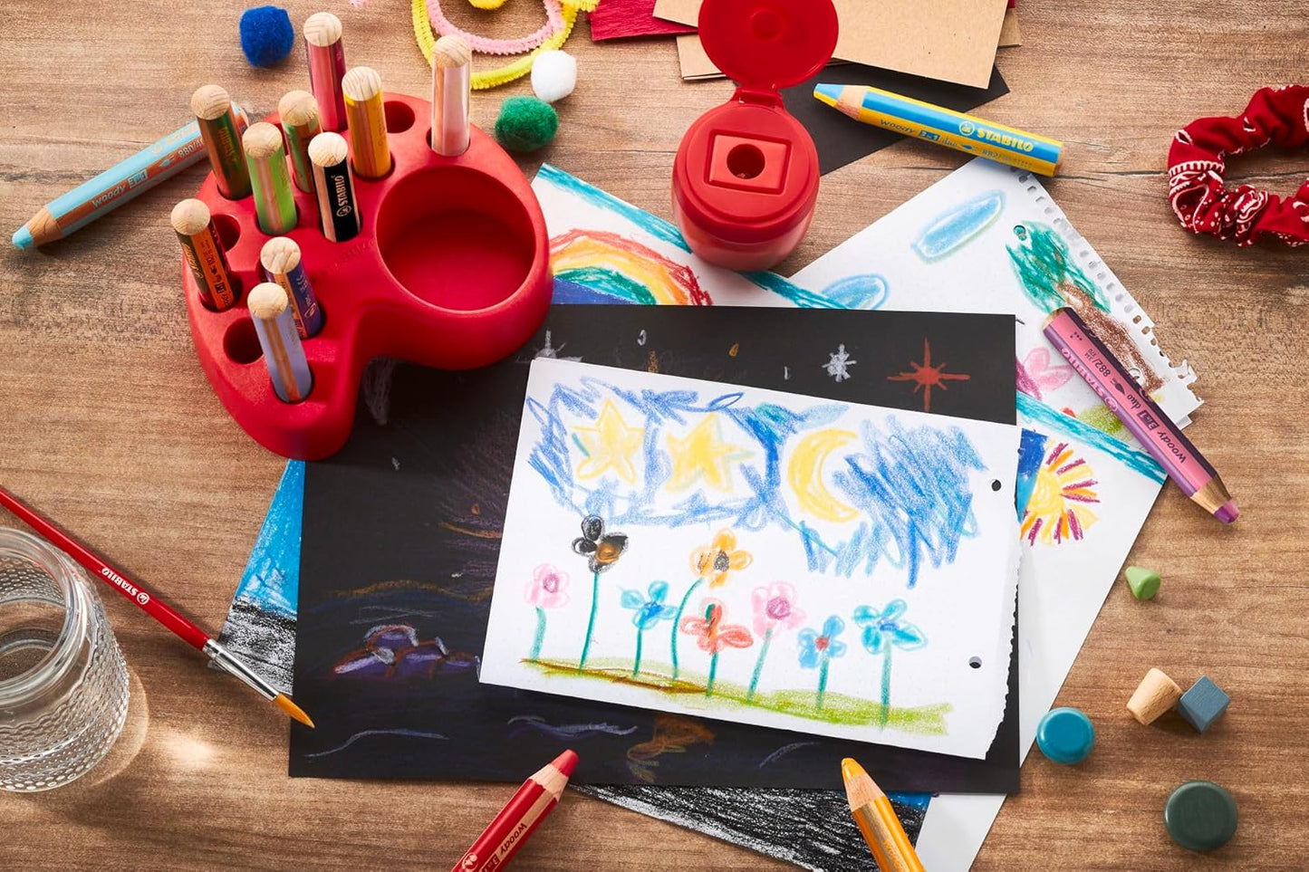 STABILO - Premium-Deskset - woody 3 in 1-15 Stuks - 10x woody 3 in 1, 2x woody 3 in 1 Pastel, 3x woody 3 in 1 duo, 1x Containerpuntenslijper, 1x Deskset